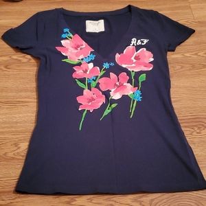 Blue floral A&F Vneck Shirt